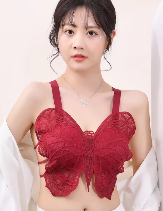 Butterfly Embroidered Lace Bralette – Elegant Hollow Out Backless Crop Top-556